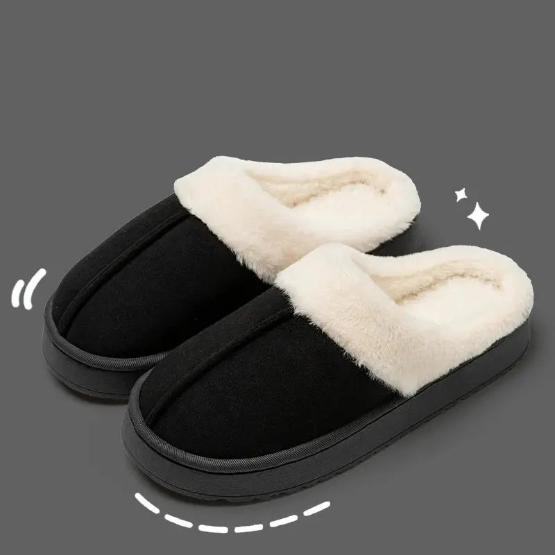 Winter Warm Flat Fur Slippers Women Faux Suede Fluffy Furry Home Slides Couples Comfort Non Slip Indoor Floor Cotton Shoes - Lady T Fashions