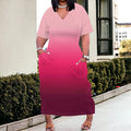 Women Casual T-Shirt Dress V Neck Short Sleeve with Front Two Pockets Solid Color Oversize Dresses - Lady T Fashions