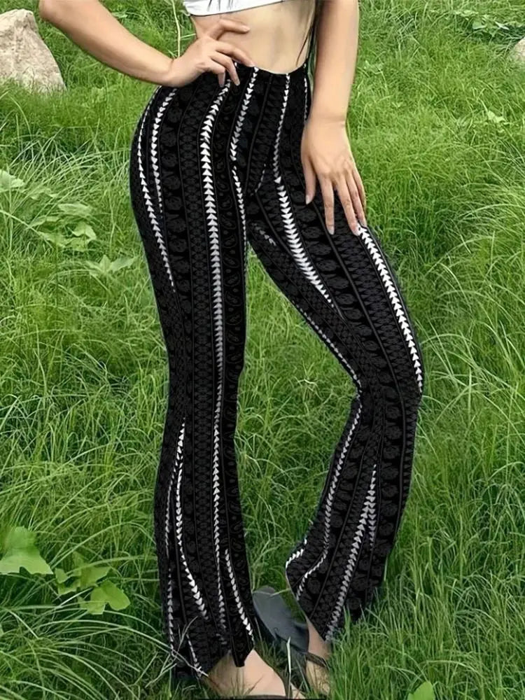 Women Pants Retro Print Flared Leggings Sexy Slim Fit Casual Pants Street Style 2025 Spring Summer Fashion Long Trousers - Lady T Fashions