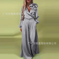 Women Pants Set Elegant 3d Flower Satin Suit For Women V Neck Blouse Wide Leg Casual Loose  Trousers Set Formal Commuting Lady T Fashions
