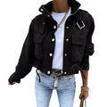 Jackets Women Coats Stand Collar Coat Zipper Print Y2k Tops Streetwear Casual Outerwear Single Breasted Spring Work Jacket - Lady T Fashions