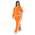 Plus Size L-5XL Two Piece Set Women Sweatsuit Zip Striped Top Slit Sweatpants Jogger Outfit Matching Set Wholesale Dropshipping - Lady T Fashions