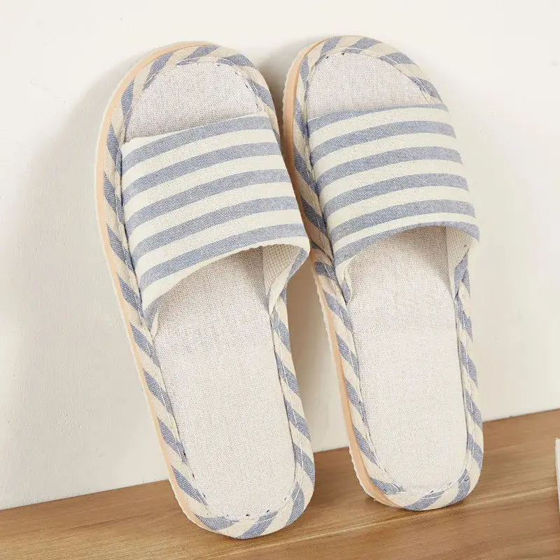 House Linen Slippers Women Floral Autumn Cute Home Indoor Non Slip Funny Sandals Cartoon Kawaii Cat Shoes Flat Flax Striped Lady T Fashions