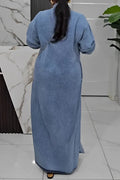 Plus Size Dresses Daily Light Blue Shirt Collar Long Sleeve Button Pocket Tencel Denim Maxi Dresses 2025 Women - Lady T Fashions