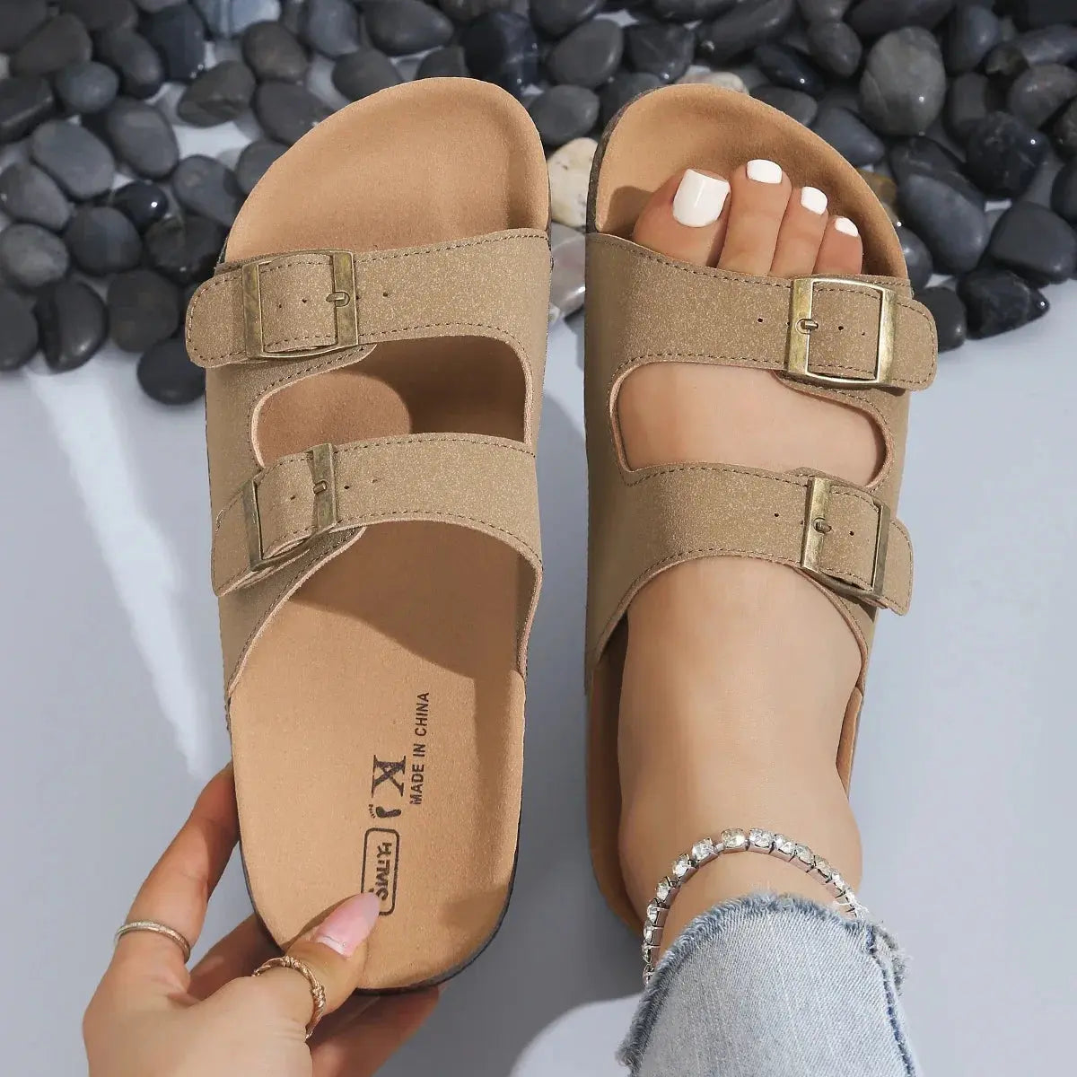 Slippers For Women Cork Footbed Beach Sandals Outdoor Suede Clogs Sandals With Adjustable Buckle Men Sandals Lady T Fashions