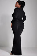 Plus Size Casual Dress Black Round-Neck Long Sleeve Knitted Maxi Dress - Lady T Fashions