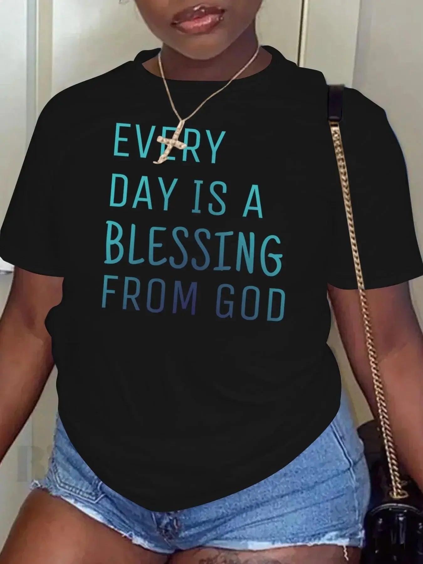 Women Plus Size Clothing Summer Round Neck Short Sleeve Printed Letter Casual BLESSING Plus Size T-Shirts Y2k Top - Lady T Fashions
