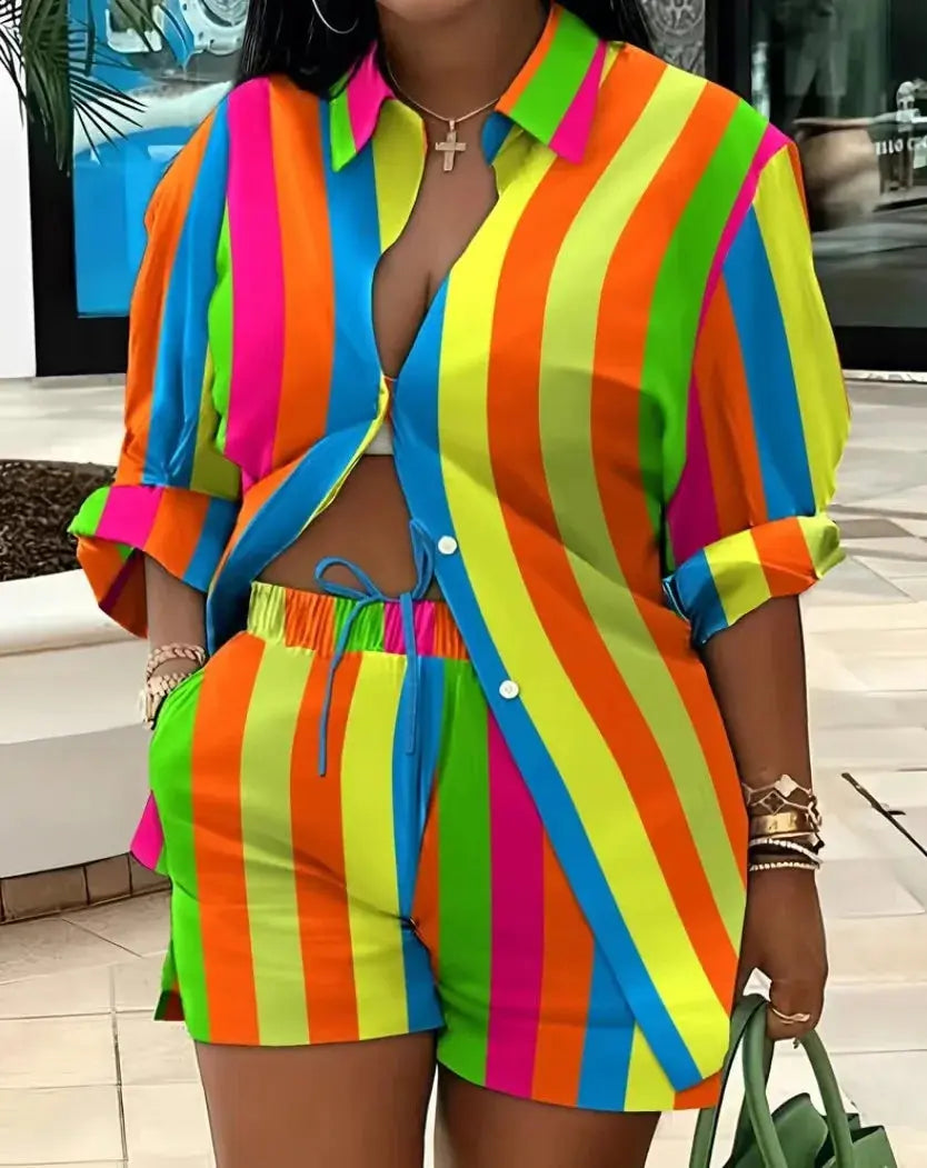 Clothes for Women Fashion Women Long Sleeve Printing Two Piece Sets Womens Outifits Top Short Matching Sets S-3XL Women Clothing - Lady T Fashions