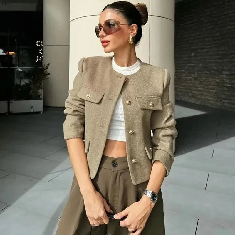 2025 New Woman Jackets Outerwears Long Sleeve Cropped Fashion Jacket for Women Button Short Coats Elegant Women's Coat - Lady T Fashions