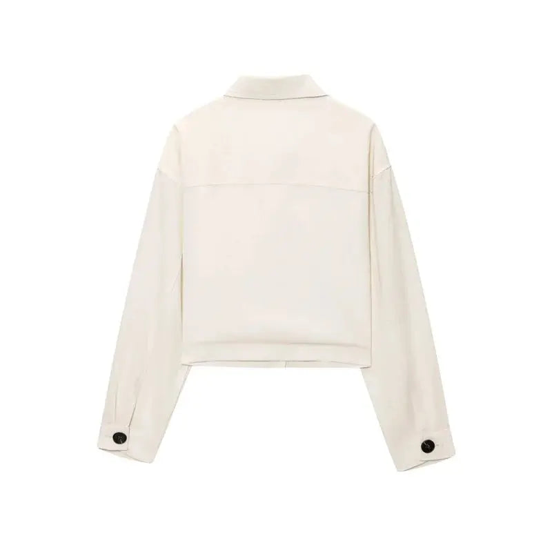 Women's Jacket New Summer 2025 White Long Sleeve Cropped Jacket Button Decoration Casual Fashion Simple Personality - Lady T Fashions