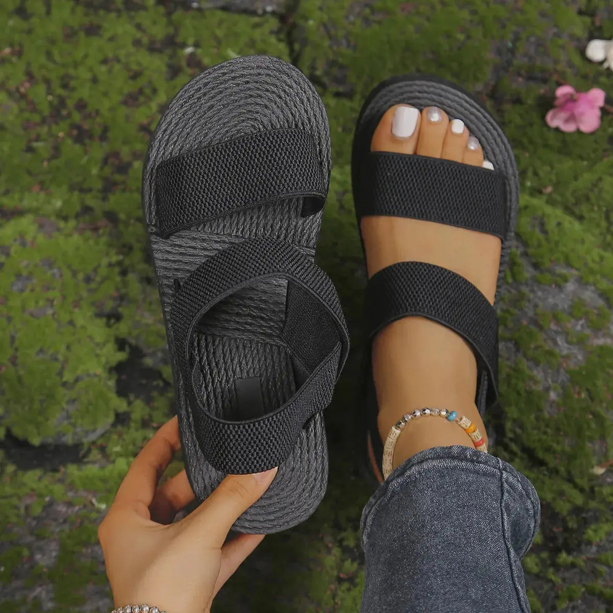 Women's Minimalist Wedge Sandals Open Toe Thick Soled Platform Casual Sandals Ankle Strap Slingback Sandalias Solid Color - Lady T Fashions