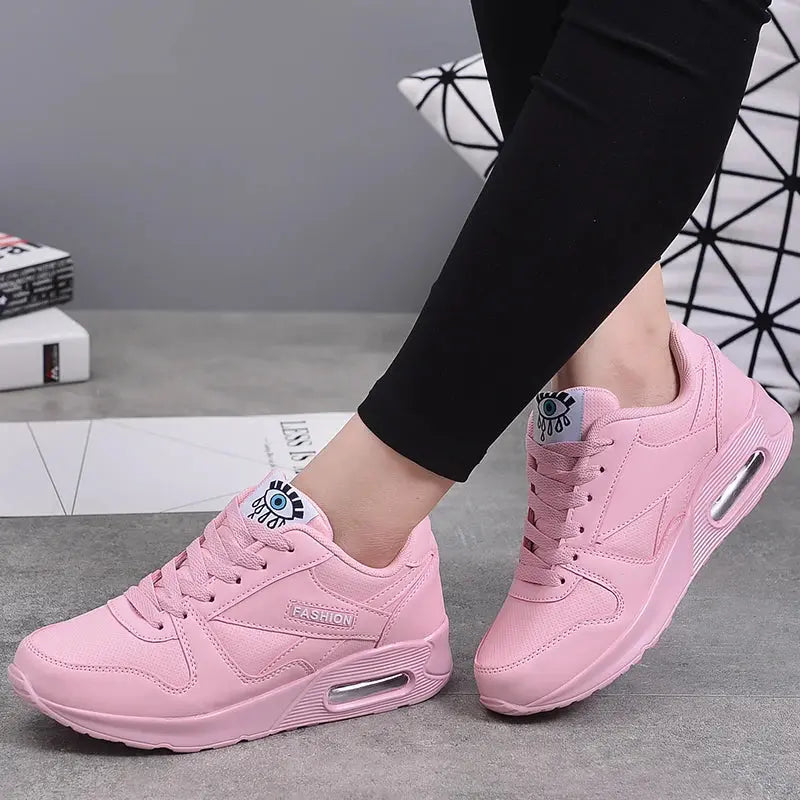 Women Fashion Sneakers Air Cushion Sports Shoes Pu Leather Blue Shoes White Pink Outdoor Walking Jogging Shoes Female Trainers - Lady T Fashions