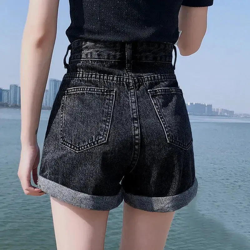 Shorts Women Black Gray Denim Shorts For Women Summer High Waist  Loose Ropa Mujer - Lady T Fashions