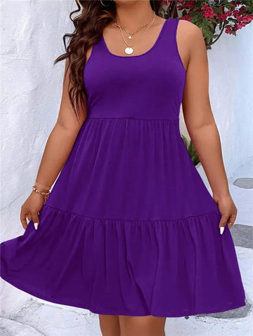 Oversized O-Neck Sleeveless Loose Beach Dress Women Boho Solid Color Plus Size Summer Elegant Sundress Casual Office Vestidos - Lady T Fashions