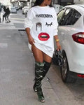 Plus Size Women's Fashion Dresses Outdoor Halter Home Stretchy Nightgowns Sexy Colourful Lips Printed Women's Street Knee Skirt - Lady T Fashions
