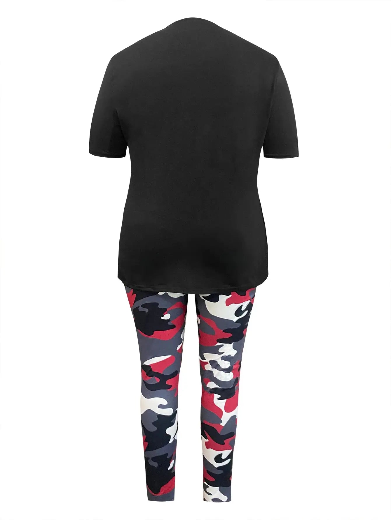 LW Plus Size Two pieces sets casual women's clothing  short sleeve Camo Lip Print Round neck T-shirt + skinny Pants Set - Lady T Fashions