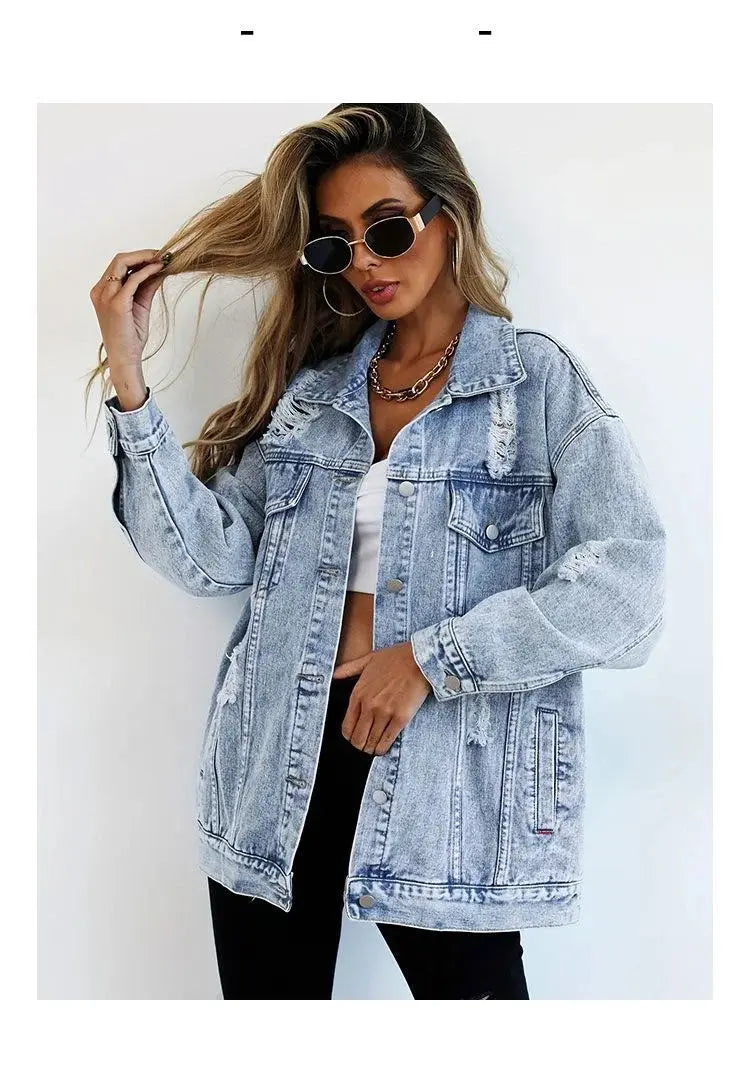 Jeans Jackets for Woman Jackets Euramerican Hole Autumn Winter Women's Jeans Coats Outerwears Denim Top New Female Jean Fashion - Lady T Fashions