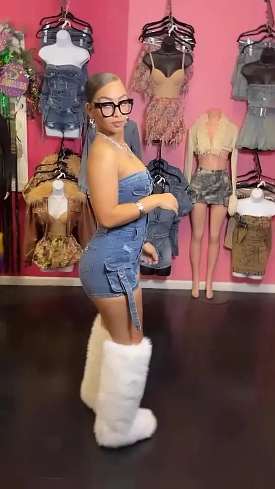 New Arrivals 2025 Summer Women Sexy Tube Top Blue Denim Romper Strapless Fashion Wholesale Demin Jeans Outfit Woman Jumpsuit - Lady T Fashions