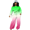 Women's clothing long pants set gradient color trendy long sleeved knotted wide leg pants set autumn and winter styles plus size - Lady T Fashions