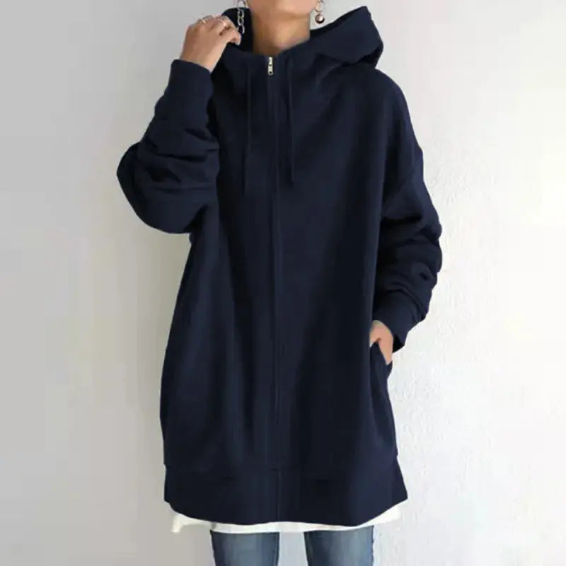 Women's Oversized Hoodie Autumn Winter Casual Zip Solid Long Hooded Coats 2025 Fashion Street Hoodies Coat Female - Lady T Fashions