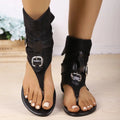 Women Sandals Denim Belt Buckle Large Size High Top Flat Boots New Summer Clip Toe Roman Sandals Dressy Casual Shoes Women Lady T Fashions