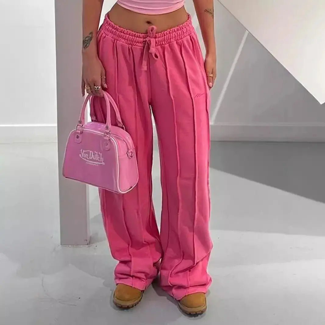 Women Pants Mid Waist Drawstring Trousers Wide Leg Pant Office Lady Elegant Loose Slight Strech Capris Summer Y2k Streetwear Lady T Fashions
