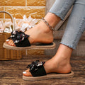 Women's Fashionable Non-Slip Wear-Resistant College Vacation Beach Style Bright Diamond Flower Flat Heel Flip Flops Lady T Fashions