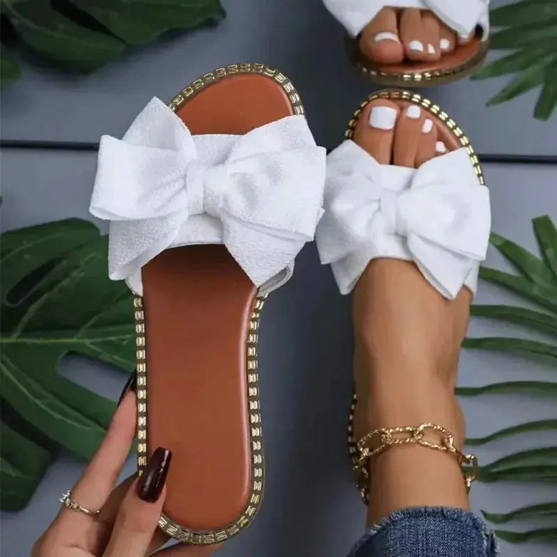 Women Flats Slippers Summer Fashion Bow Tie Sandals Shoes for Women Flat Casual Beach Slippers Slides Women Zapatos De Mujer Lady T Fashions