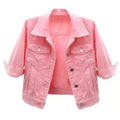 Women Denim Jacket Spring Autumn Short Coat Pink Jean Jackets Casual Tops Purple Yellow Purple Blue Loose Tops Lady Outerwear - Lady T Fashions