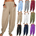 Women Harem Pants Summer Casual Vintage Cotton Linen Pants Elastic Waist Wide Leg Retro Loose Pockets Female Mom Trousers S-5XL Lady T Fashions