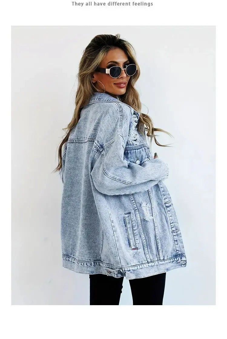 Jeans Jackets for Woman Jackets Euramerican Hole Autumn Winter Women's Jeans Coats Outerwears Denim Top New Female Jean Fashion - Lady T Fashions