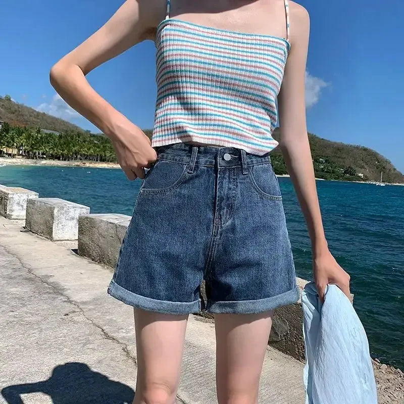 Shorts Women Black Gray Denim Shorts For Women Summer High Waist  Loose Ropa Mujer - Lady T Fashions