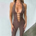 Sexy Lace Trousers Deep V Strap-on Neck Jumpsuit 2025 Spring/summer New Fashion High Street Women's Clothing - Lady T Fashions
