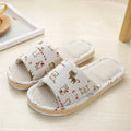 House Linen Slippers Women Floral Autumn Cute Home Indoor Non Slip Funny Sandals Cartoon Kawaii Cat Shoes Flat Flax Striped Lady T Fashions