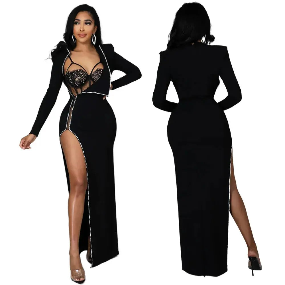 Women's Dress Suit Sexy Lace Two Piece Set Bodysuits With Skirt Elegant Solid V Neck Official Lady Sets New Outfit Party Dresses - Lady T Fashions