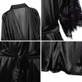 Women Night Gown Robe with G String Floral Lace Bathrobe Halt Sleeve Nightdress Female French Sexy Silky Satin Sleepwear - Lady T Fashions