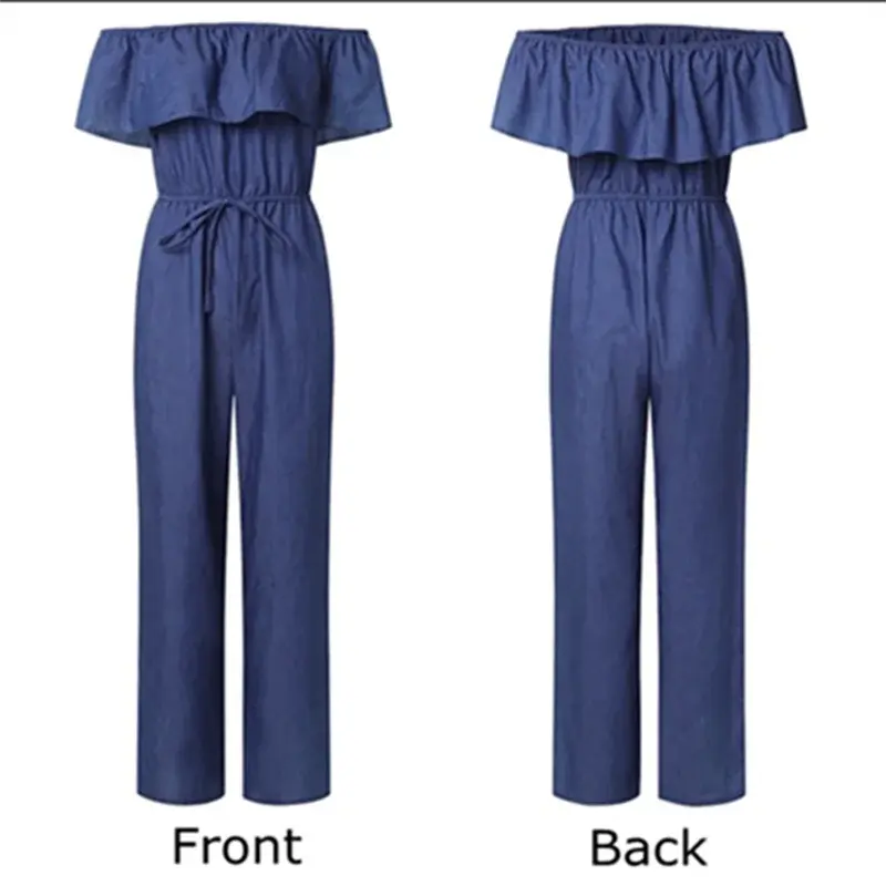 Women's Sexy Strapless Romper - Denim Wide Leg Jumpsuit with Ruffles Summer Beachwear - Lady T Fashions