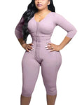 Full Body Shapewear With Sleeves Knee Length Shorts Butt Lift Up Tigh Slimming Front Hooks Waist Trainer Shapewear for Women - Lady T Fashions
