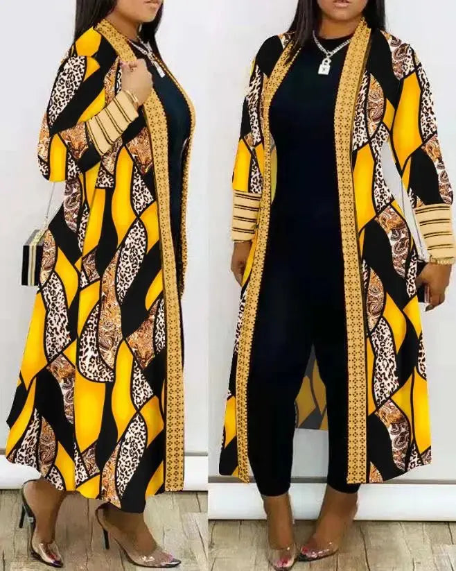 Jackets for Women 2023 Autumn/winter New Fashion Casual Daily Plus Size Leopard Print Open Front Longline Coat Elegant Commuting - Lady T Fashions