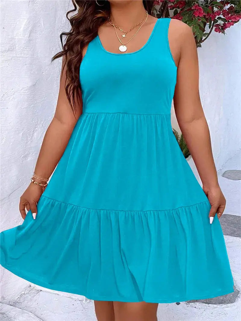 Oversized O-Neck Sleeveless Loose Beach Dress Women Boho Solid Color Plus Size Summer Elegant Sundress Casual Office Vestidos - Lady T Fashions