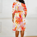 Women's Wrap Dress 2025 New Arrival Orange Floral Print 3/4 Sleeve Summer Dress XL-6XL - Lady T Fashions