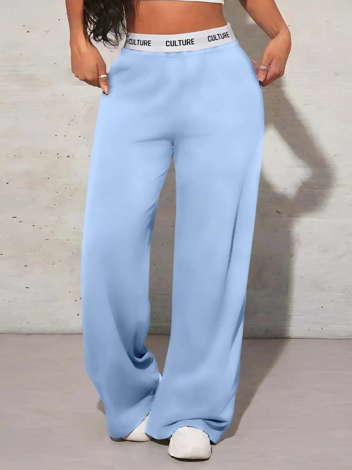Women's Fashion Pants High Waist Webbing Loose Women's Wide Leg Pants Solid Colour Casual Female Pants Autumn Daily Wear - Lady T Fashions