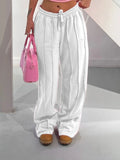Women Pants Mid Waist Drawstring Trousers Wide Leg Pant Office Lady Elegant Loose Slight Strech Capris Summer Y2k Streetwear Lady T Fashions