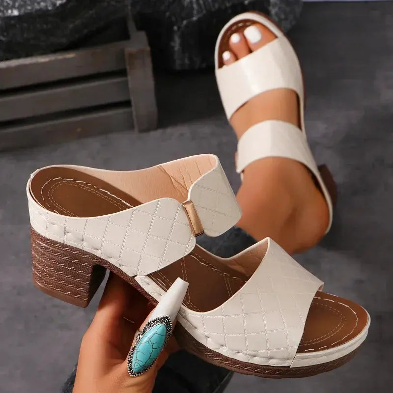 Women Summer Lightweight Hollow Sandals High Heels New Dress Chunky Open Toe Slippers Female 2024 Casual Slingback Slides Shoes Lady T Fashions