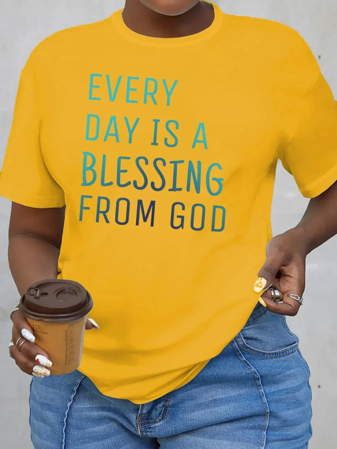 Women Plus Size Clothing Summer Round Neck Short Sleeve Printed Letter Casual BLESSING Plus Size T-Shirts Y2k Top - Lady T Fashions