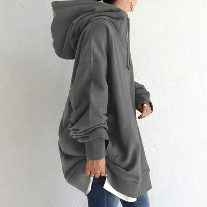 Women's Oversized Hoodie Autumn Winter Casual Zip Solid Long Hooded Coats 2025 Fashion Street Hoodies Coat Female - Lady T Fashions