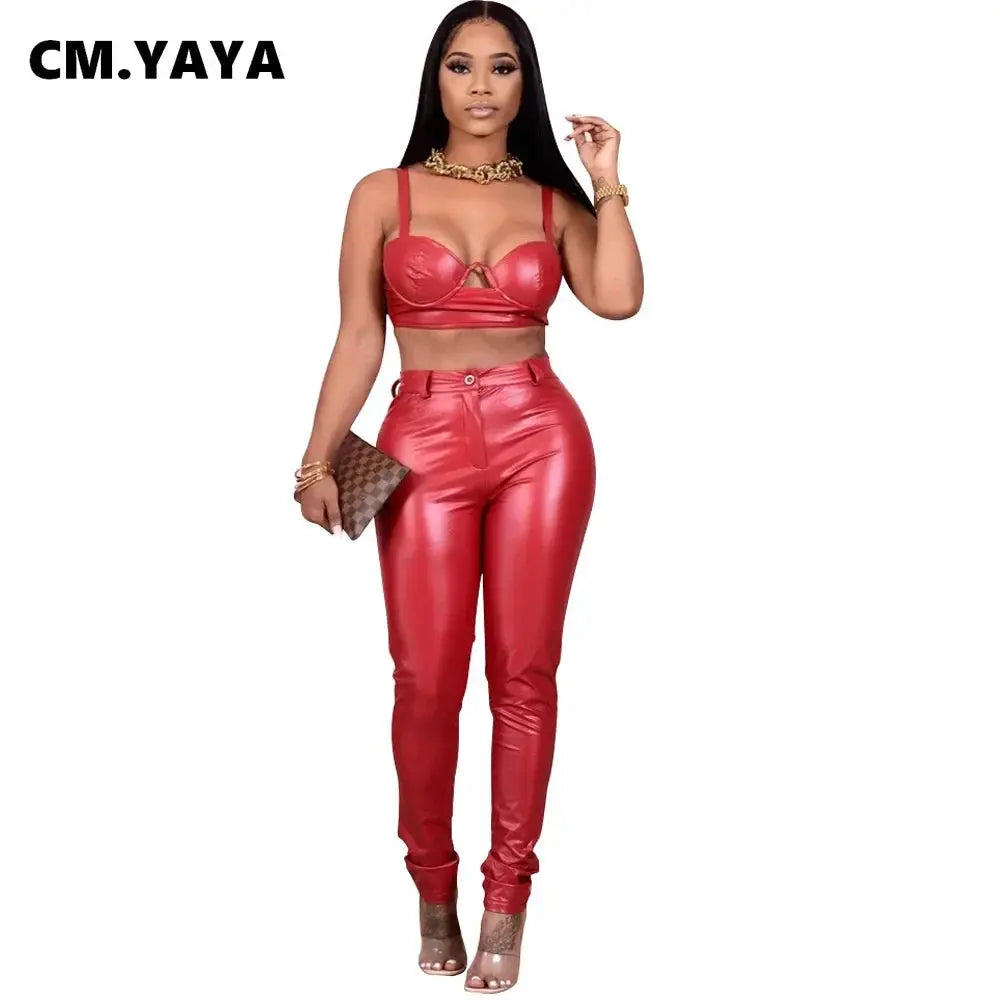 CM.YAYA Fall Winter Faux PU Leather Women Pencil Pants Skinny Bodycon High Waist Zipper Fly Trouser - Lady T Fashions1621243260e1af0c20-0