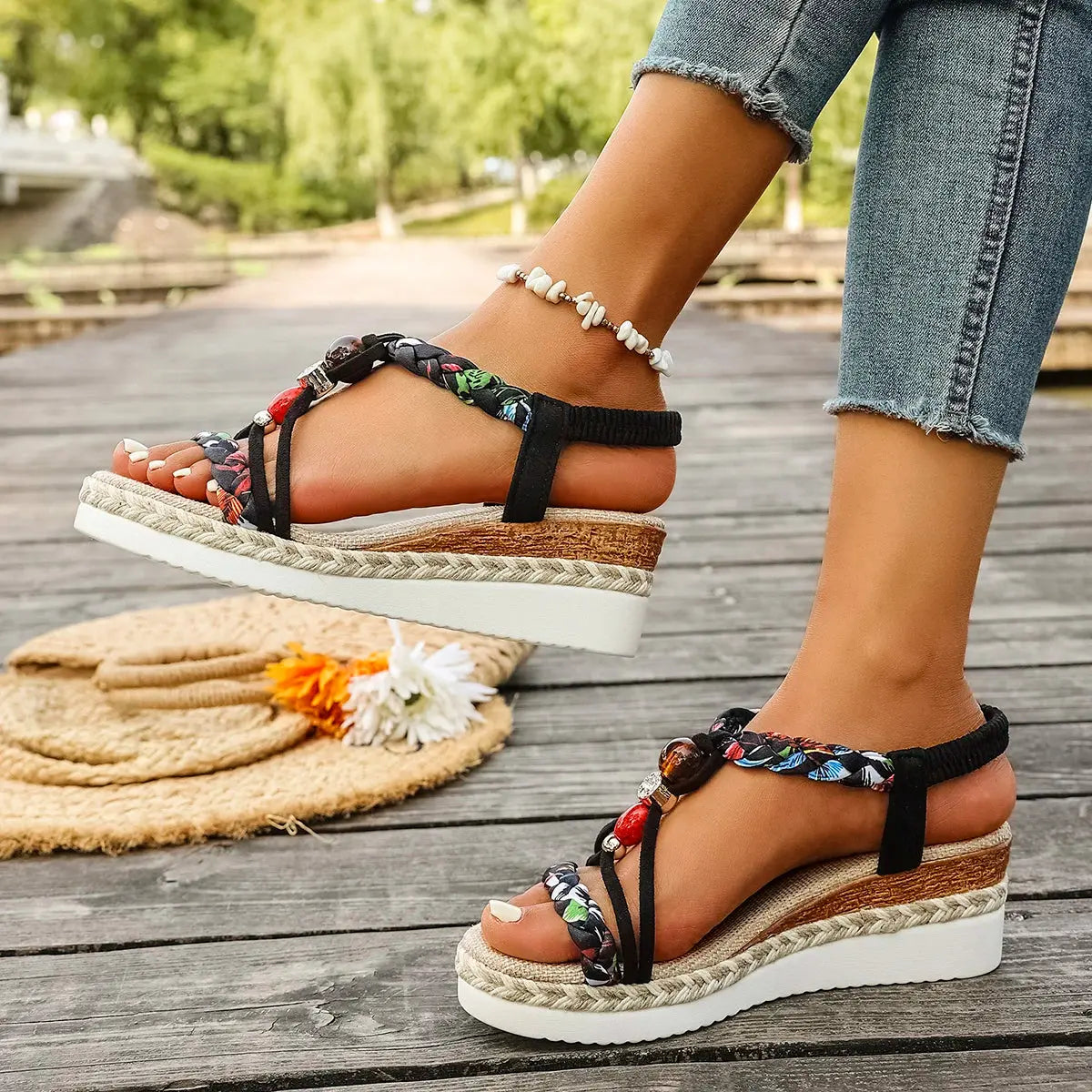 Women'S New Summer Sandals Classic Wedge Thick Sole Elevated Elastic Strap Open Toe Elegant Comfortable Sandals for Women Lady T Fashions