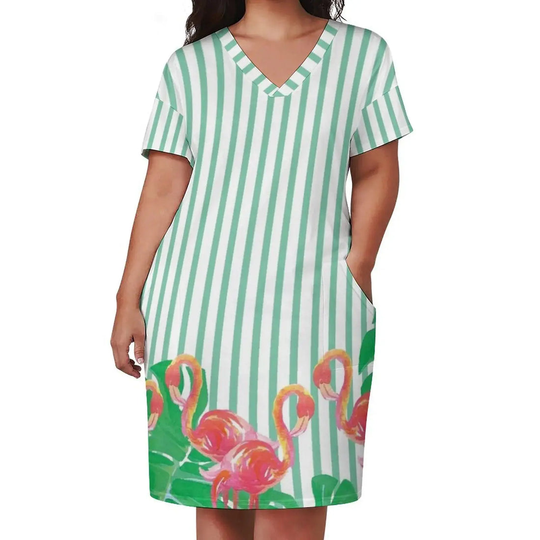 Stripes and Flamingos Loose Pocket Dress Dress vintage dresses for women 2025 - Lady T Fashions