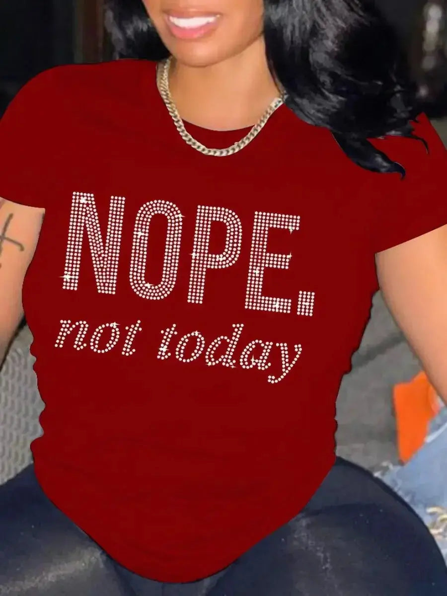 Women's T-shirt Summer O-Neck Short Sleeve Printed Letter Hot Diamond Tops Fashion Casual Plus Size T-shirt Plus Size Feminino - Lady T Fashions